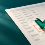 Glass checkmark resting on a highlighted cell of a spreadsheet.